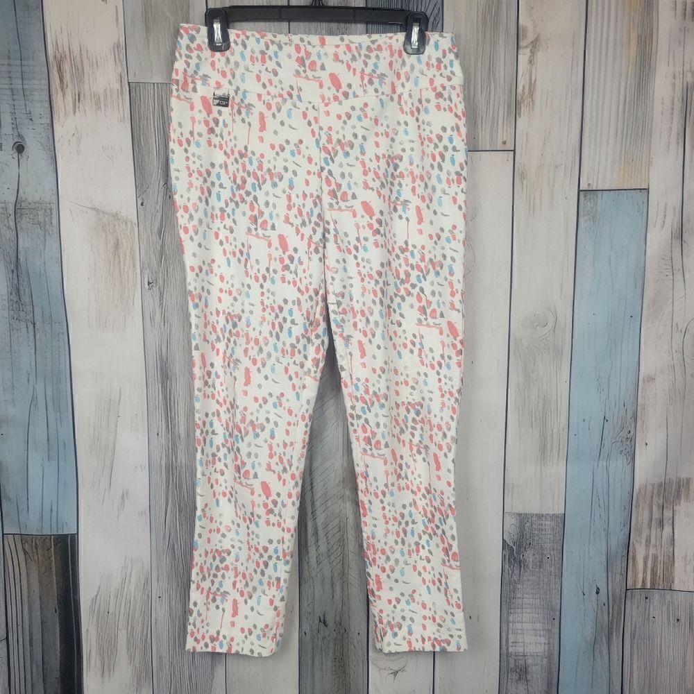 Lisette L White Multicolor Splash Print Pull On Ankle Pants Size 6